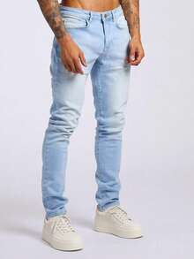 ROMWE MEN Spring/Summer Casual Men Cotton Washed Jeans, School - Light Wash - View 1