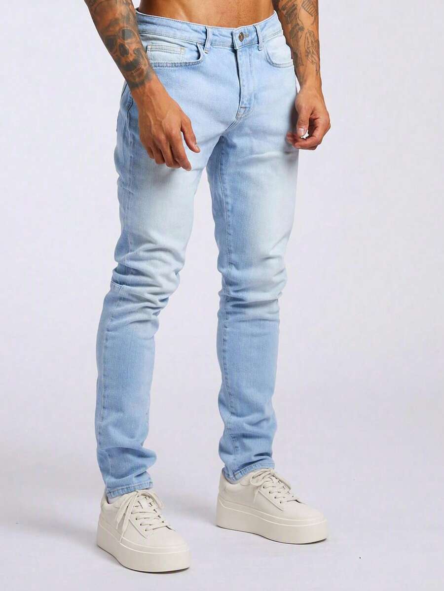 ROMWE MEN Spring/Summer Casual Men Cotton Washed Jeans, School - Light Wash - View 1