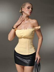 Nuvra Women's Off-Shoulder Fitted Versatile Casual Top - Yellow - View 5