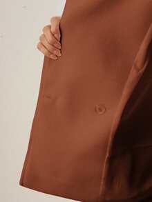 Aveloria Modichic Casual Solid Color Double-Breasted Cropped Jacket, Autumn/Winter  - Brown - View 7