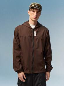 Caldwick 1pc Casual Sports Hooded Jacket, Zipper Closure, Regular Fit, Suitable For Hiking, Running, Outdoor Activities, Father's Day - Coffee Brown - View 4