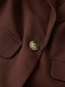 SHEIN LUNE 2024秋冬新款灰綠色女款收腰鈕扣西裝外套，休閒風 - 棕色 - 查看 8