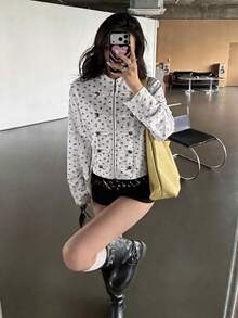 K-Vae 女款雙排扣碎花運動外套，短版韓系溫柔休閒拉鍊運動衫 - 彩色 - 查看 3