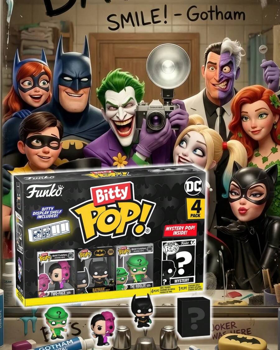 Funko Bitty Pop Batman Forever 4 Packs Mini Vinyl Figure Set, Two Face Batman The Riddler Mystery Figure Included, Collectible Shelf Display Ornament - Multicolor - View 1