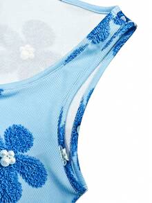 SHEIN Franclia 花卉珍珠印花，圆领数码珍珠印花休闲连衣裙，舒适透气，适合度假和夏季穿着。 - 彩色 - 查看 5