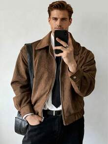 Manfinity Dauomo Men's Autumn Casual Vintage Jacket - Brown - View 3
