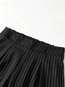 SHEIN Clasi Women's Plus Size Spring/Summer Striped Pleated Wide Leg Loose Long Pants Fall - Black - View 3