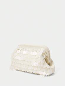 SHECARRY Ladies Beige Clutch Bag, Exquisite And Elegant Acrylic Disc Decoration, For Parties, Dates, Festivals, Vacations, Seaside, Beach, Bohemian - Beige - View 3