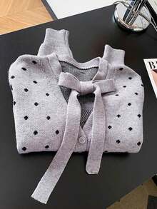 Muvela Women's Polka Dot Collar Tie Front Cardigan,Fall/Winter ,Formal ,Business ,Chic ,Back To School,Christmas,New Year ,Going Out - Multicolor - View 4