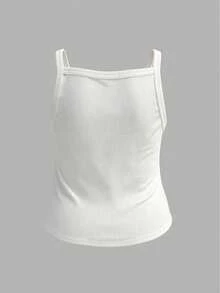 Maweii Plus Size Solid White Ribbed Square Neck Adjustable Buckle Eyelet Strap Slim Crop Cami Tank Top Women 90s Vintage Sleeveless Clubwear Top - Dark Grey - View 6