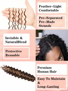 Boho Braids Rambut Kepang Boho dengan Hiasan Bulu, Rambut Manusia Bergelombang Dalam, Ekstensi Rambut Manusia Tanpa Simpul, Rambut Rajutan Buatan Tangan untuk Kepang, Panjang 16-22 Inci - S4/27/30 - View 6