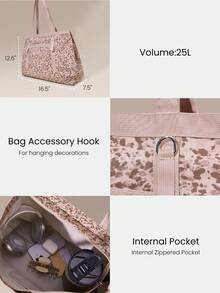 GLOWMODE 25L Maxi Tote Your Glow 防水拉鍊開合 肩背手提包 健身房 工作室 旅行 度假 日常休閒 - 粉色豹紋 - 查看 3
