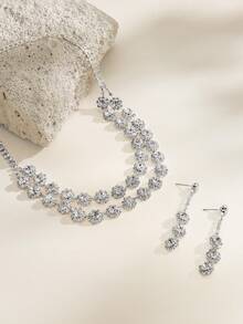 Opalesca 2 Miếng Lung linh Rhinestone đầy đủ Tiệc cưới Cô dâu  Bộ trang sức Đối với phụ nữ - Bạc - Xem 1
