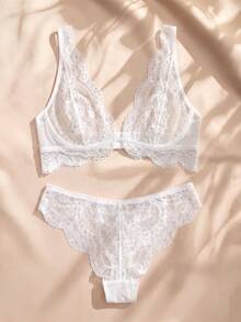 Charlaine Sexy Lace Lingerie Set (Top & Panties) - White - View 1