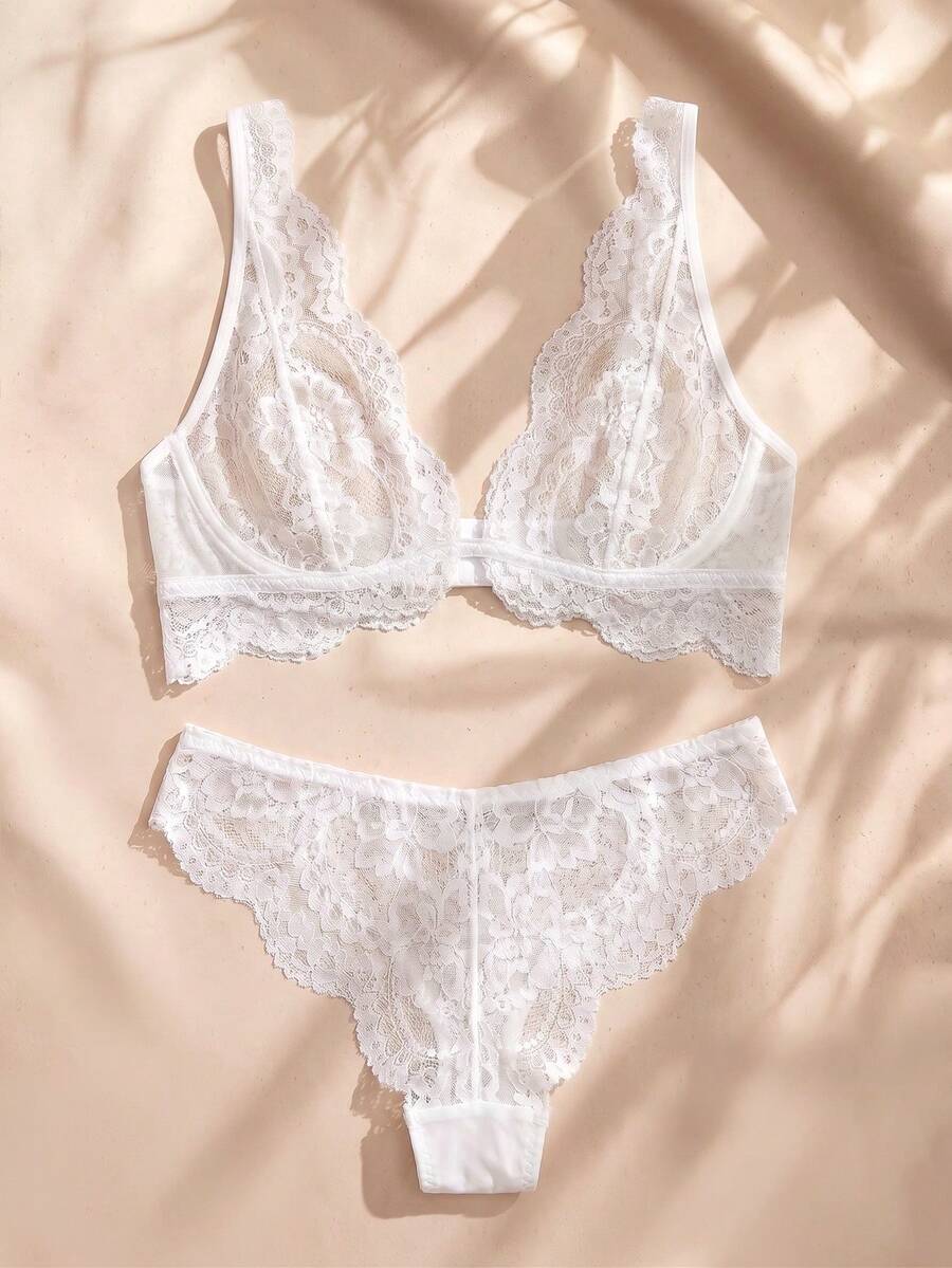 Charlaine Sexy Lace Lingerie Set (Top & Panties) - White - View 1