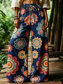 Selamara Women's Retro Elastic Waist Drawstring Straight Leg Loose Casual Pants - Multicolor - View 3