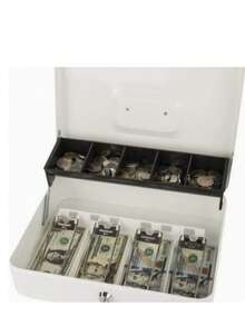 Large Capacity Secure Cash Box With Safety Spring Clip Lock - Heavy Duty Metal Structure, Includes Removable Coin Tray And Cash Organizer. - multicolor - View 3