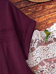 EMERY ROSE Plus Size Women's Solid Color Lace Hollow Out Sleeveless Dress - Red Violet - View 6