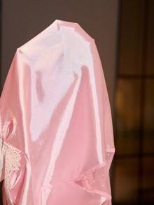 SilkySpell Gaun Tidur Pendek Satin Model A-Line Leher V dengan Hiasan Renda Warna Kontras untuk Wanita, Tali Bahu Tipis, dan Leher V. - Baby Pink - View 4