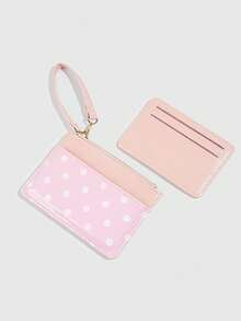 ROMWE 1 Buah Dompet Koin Mini Polkadot Y2K, Dompet Kecil PU Modis, Tempat Kartu Gaya Kawaii, Tas Penyimpanan Dokumen ID, Organizer Kartu Polkadot Tipis Multi-Lapisan yang Dapat Dilepas - Berwarna merah muda - View 3
