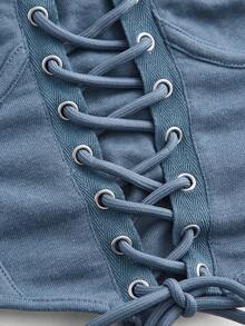 SHEIN MOD Grommet Eyelet Cutout Front High Low Hoodie,Long Sleeve Tops In Fall/Winter - Navy Blue - View 3