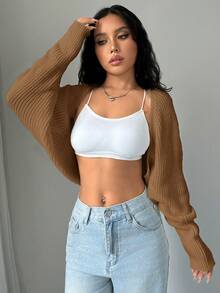 Flirla Cardigan Wanita Warna Polos Kasual Serbaguna untuk Pemakaian Sehari-hari - Khaki - View 4