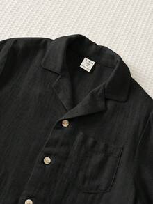 SHEIN 兒童小男孩休閒舒適百搭長袖上衣與長褲套裝 - 黑色 - 查看 3