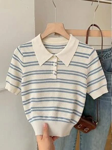 SHEIN EZwear 返校季熱門小眾大學風爆紅熊系列，超可愛 Polo 領短袖 - 彩色 - 查看 1