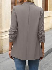 SHEIN LUNE Women's Classic Draped Collar Ruffle 3/4 Sleeve Blazer Jacket, Suitable For Daily Commuting - Light Grey - View 2