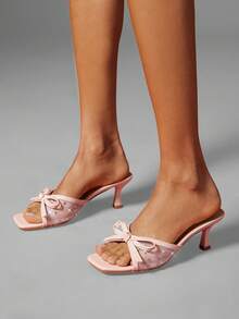 SHUZIA Women's Fashion Comfortable Bow Tie Mesh Kitten Heel Sandals - Apricot - View 3