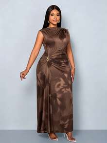 SOLERSUN Plus-Size Women's Slim-Fit Dress Suitable For Daily Commuting, Shopping, Parties, And Gatherings. - Brown - View 7