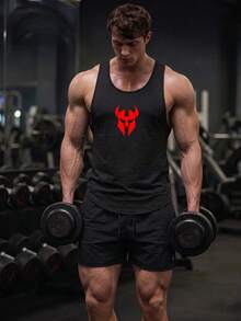 GymBeat Men's Letter Graphic Fashionable Sleeveless Tank Top, Gym Sports Black - Black - View 3