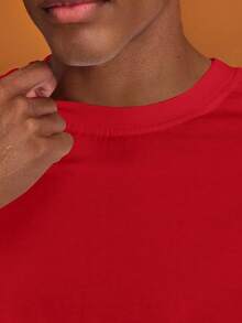 Musero Men Oversized Crewneck Long Sleeve Basic Plain T-Shirt Capsule Wardrobe Layering Spring&Summer - Red - View 6