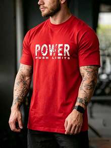 GymBeat Kaos Olahraga Lengan Pendek Pria Ukuran Besar dengan Cetakan Huruf - Merah - View 6