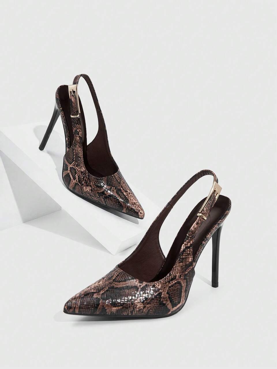 CUCCOO SZL Women Shoes Women's Pointed Stiletto Brown Snake Pattern Fabric Fashionable Sexy Dinner Party Nightclub Women's High Heel Shoes Rear Strap Slingback Shoes Women's Shoes Fall Shoes