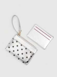 ROMWE 1 Buah Dompet Koin Mini Polkadot Y2K, Dompet Kecil PU Modis, Tempat Kartu Gaya Kawaii, Tas Penyimpanan Dokumen ID, Organizer Kartu Polkadot Tipis Multi-Lapisan yang Dapat Dilepas - Perak - View 4