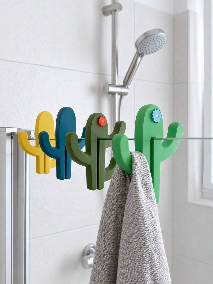 Haus Hana 1pc Portable Shower Hooks, Multi-Functional Clamp Hooks For Bathroom Glass Doors - Multicolor - View 1