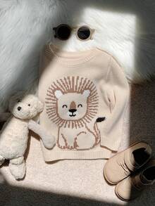 Newborn Baby Cute Lion Pattern Drop Shoulder Long Sleeve Pullover Suitable For Spring And Autumn - Apricot - View 9