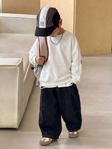 SHEIN Oversized Crew Neck Raglan Sleeve Fleece Pullover Pullover Autumn Sweatshirt With Large Letter Print, Suitable For Winter, Baby Boy - Multicolor - View 2