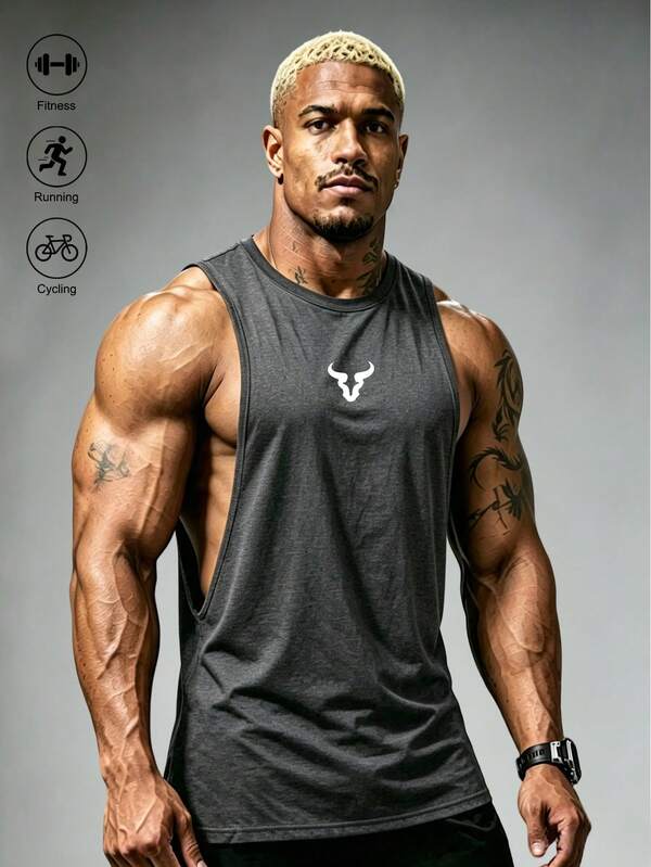 Coreblaze Men's Dumbbell Print Fitness Sleeveless Tank Top Loose Sports Training Shirt Summer Basketball Top