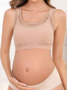 Moonlight&Mama 1pc Solid Color Mesh Patchwork Maternity Bra - Brown - View 4