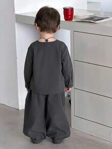 DAZY 嬰兒（男童）圓領無袖上衣與長褲套裝 幼兒秋季 - 灰色 - 查看 2