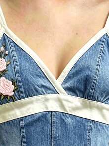 INAWLY Women's Fashion Versatile Denim Effect Print Colorblock Camisole Tank Top - Multicolor - View 4