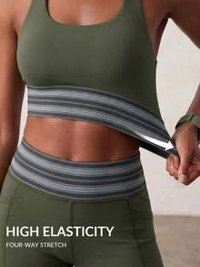Zivah Women's Striped Cross Back Crop Tank Shorts 2 Pieces Workout Set Gym Athletic Outfit All Season - Army Green - View 5