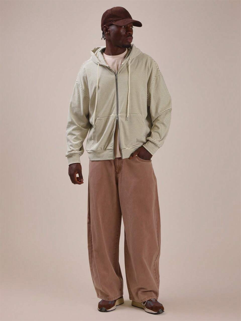Stripped Zip Up Hoodie Elasticated Hem And Cuff External Drawstring Hood Spring Summer Essentials
