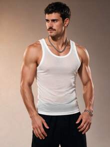 ZURIURI Summer Vacation Casual Men's Sheer Sexy Fitted Tank Top - White - View 4