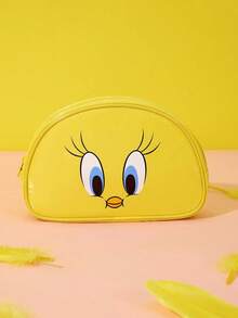 LOONEY TUNES X Joivida 1pc Cute Cartoon Print Makeup Bag, 21*13.8*5.2cm, Soft Fabric With Fun Pattern, Quilted Design, Large Capacity Cosmetic Organizer For Travel, Daily Use, Portable Zipper Pouch For Toiletries And Makeup Essentials - Yellow - View 2