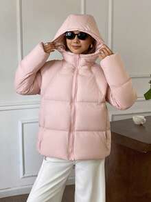 DAZY Women's Winter Casual Versatile Hooded Jacket - Pink - View 7