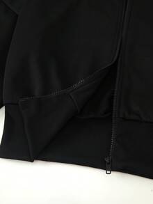 SHEIN 青少年女孩連帽衫兩件套，休閒寬鬆針織款，返校季復古秋季服飾套裝，度假拉鍊連帽衫條紋款 - 彩色 - 查看 7