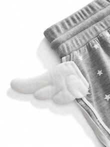 ROMWE Y2K Kawaii Mädchen Stern Muster Yuppie Flügel Dekor Damen Shorts - Grau - Übersicht 3